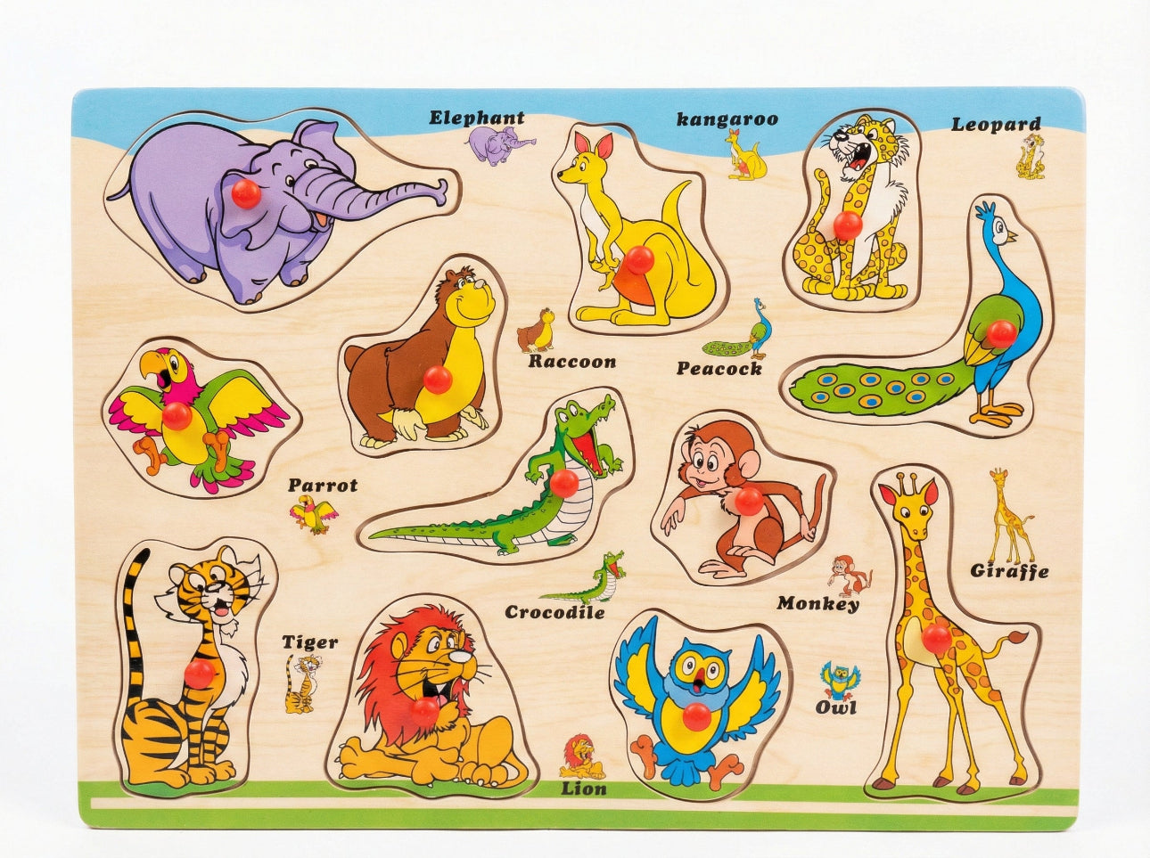 Fun Kids Animals Wooden Peg Puzzle