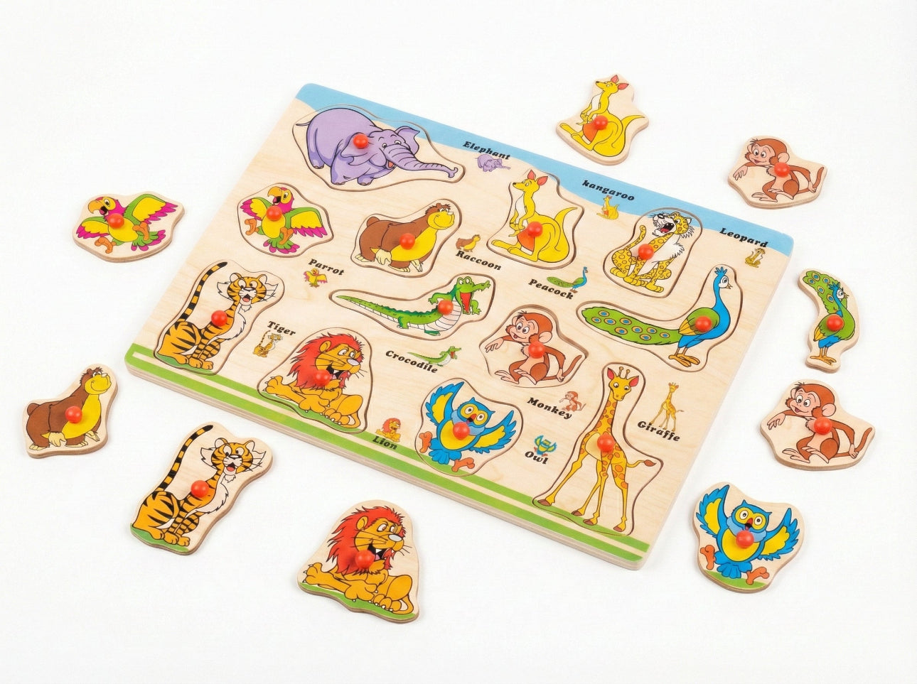 Fun Kids Animals Wooden Peg Puzzle