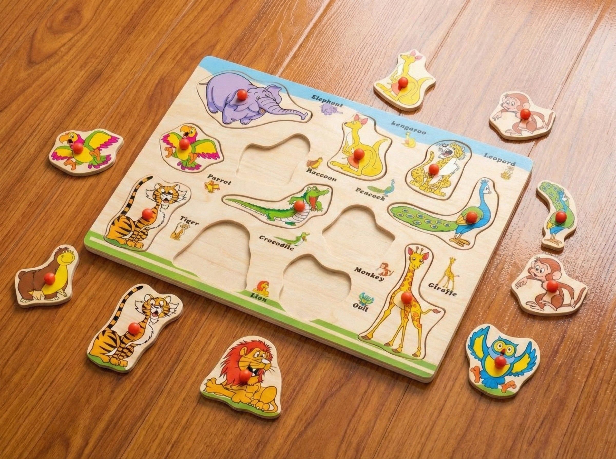 Fun Kids Animals Wooden Peg Puzzle