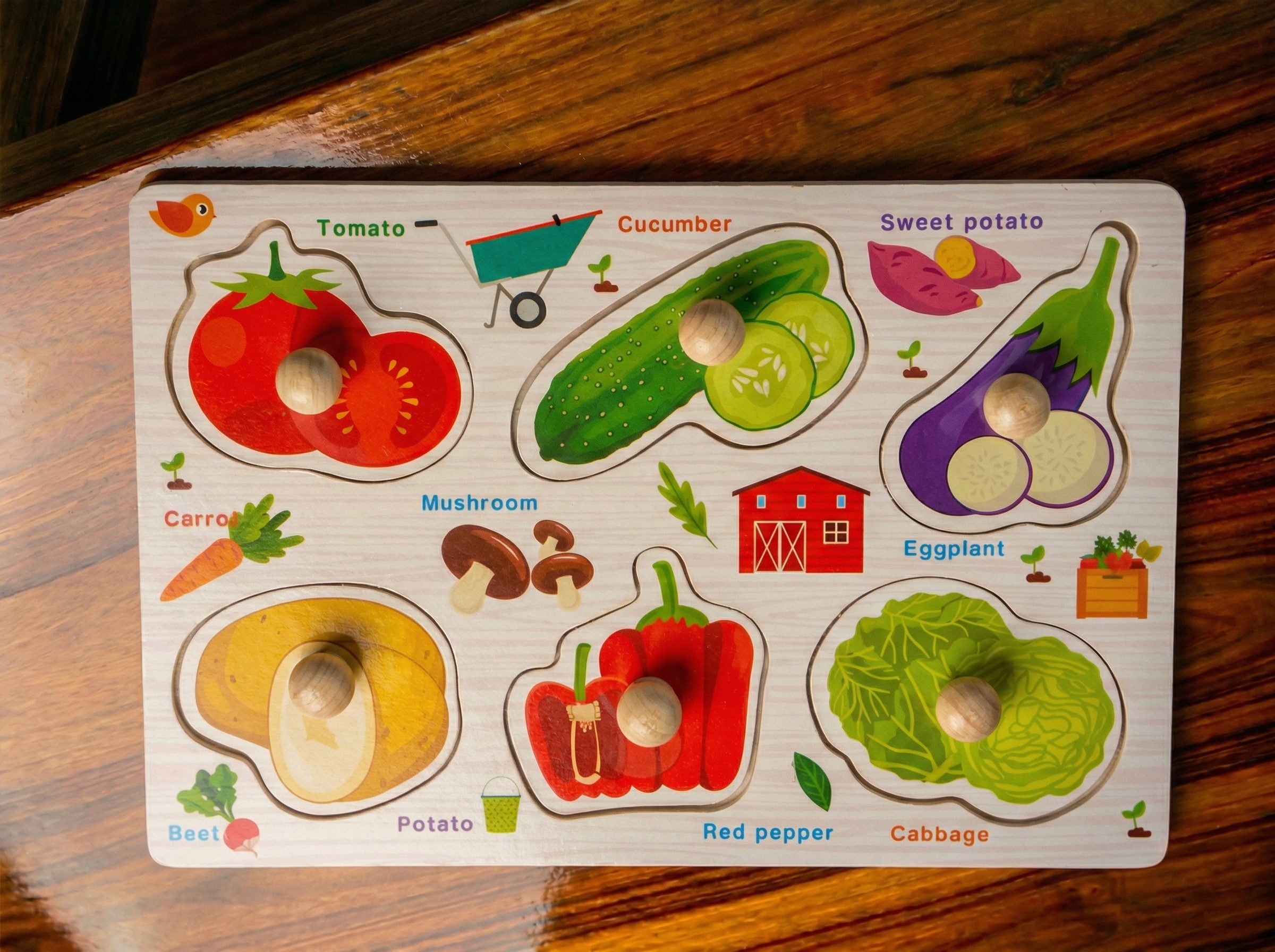 Wooden Pegged Fruit Puzzle Board for Kids – Educational Toy for Learning Fruits & Fine Motor Skills