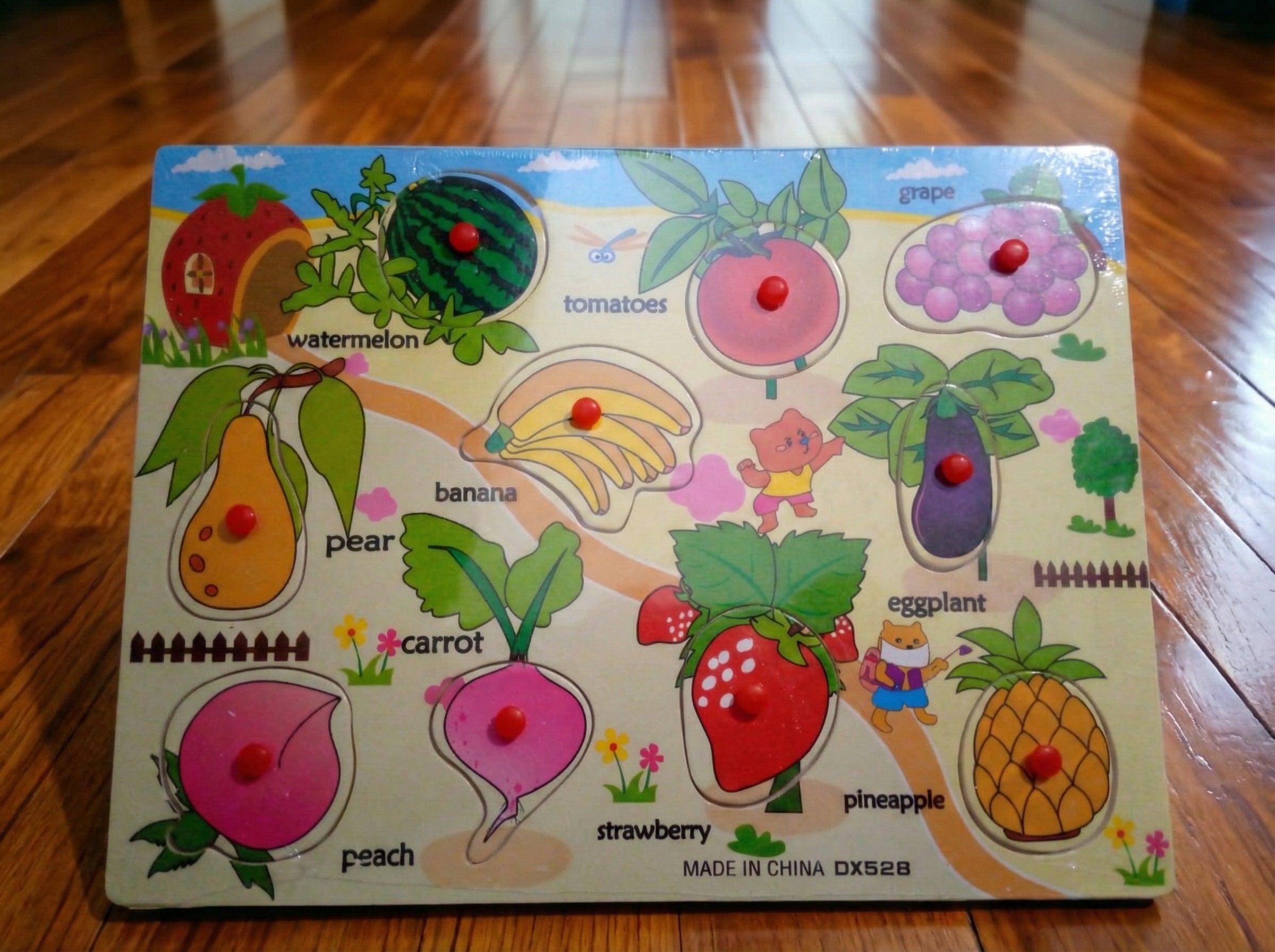 Wooden Fruits and Vegetables Learning Board