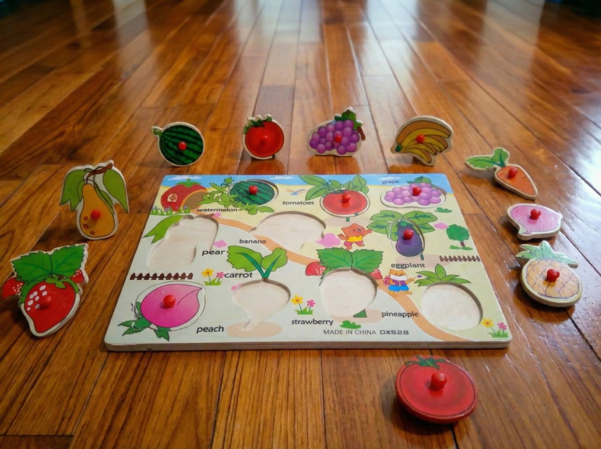 Wooden Fruits and Vegetables Learning Board