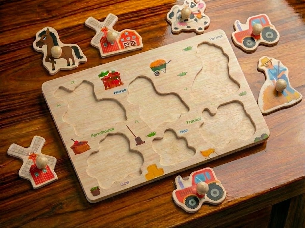 Wooden Pegged Farm Puzzle for Kids – Educational Toy with Farm Animals & Figures