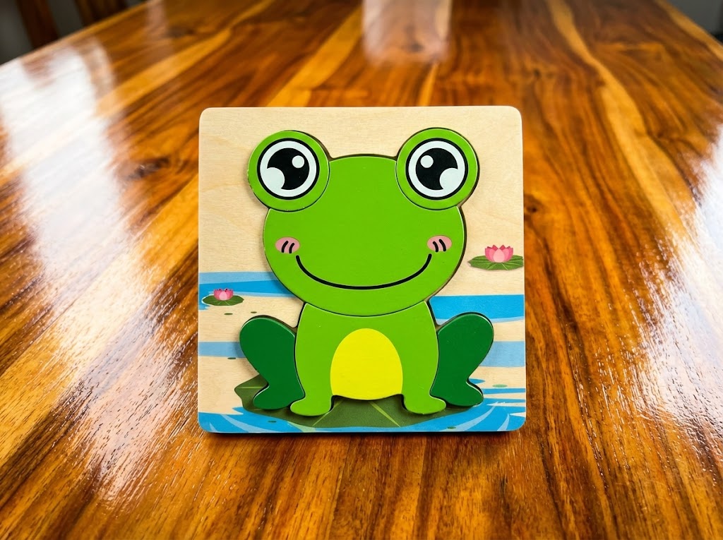 One-Piece Wooden Frog Puzzle – Speech Therapy & Early Learning Toy