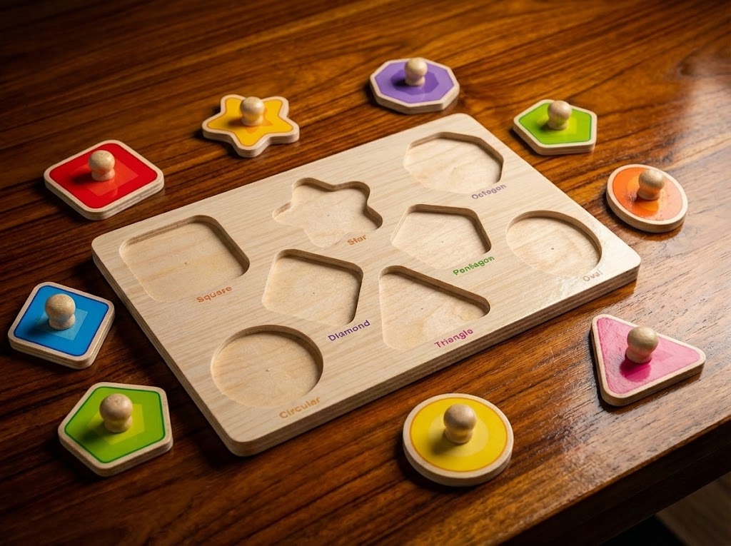 Wooden Pegged Shapes Puzzle for Kids – Educational Shape Learning & Fine Motor Toy