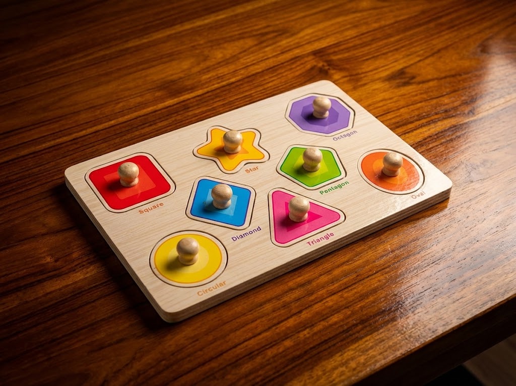 Wooden Pegged Shapes Puzzle for Kids – Educational Shape Learning & Fine Motor Toy