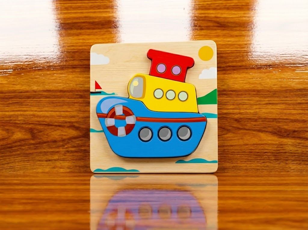 One-Piece Wooden Trawler Puzzle – Speech Therapy & Early Learning Toy